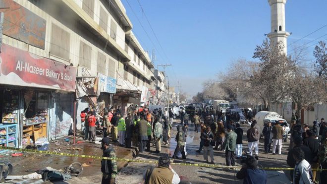 Scene of the bomb blast in Quetta, Pakistan, on 13 January 2016