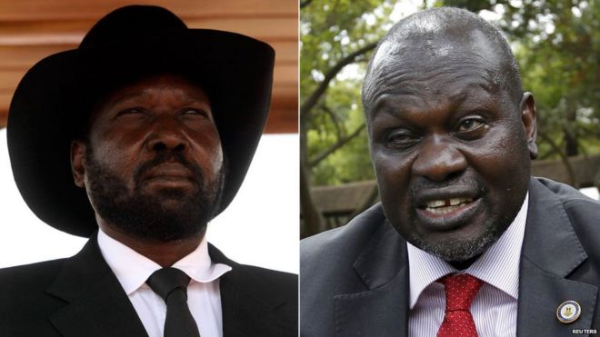 South Sudan's president, Salva Kiir, and rebel leader Riek Machar