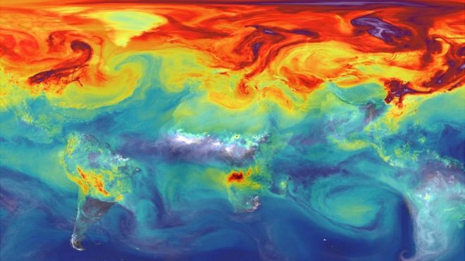Mapa con los niveles globales de CO2