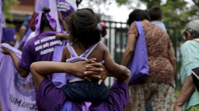 Demonstrators on International Day for the Elimination of Violence Against Women in Asuncion, 25 November