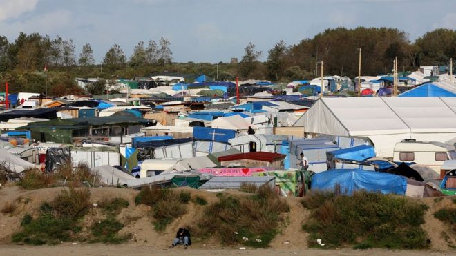 A view of he jungle migrant camp in Calais, France