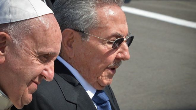 Raul Castro (right) said the move came in response to a call by Pope Francis