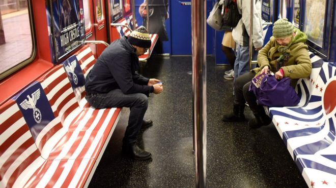 New York subway car with advertising