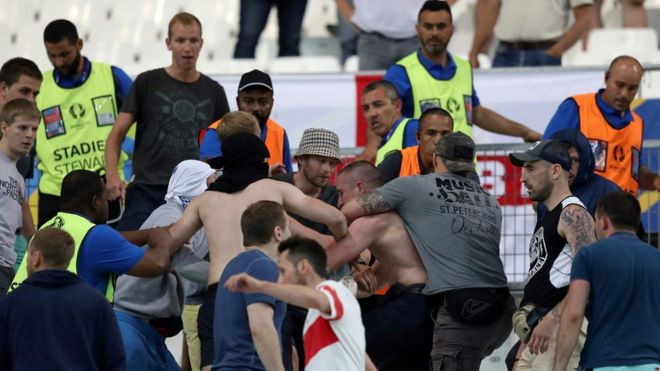 Supporters clash at an England-Russia game