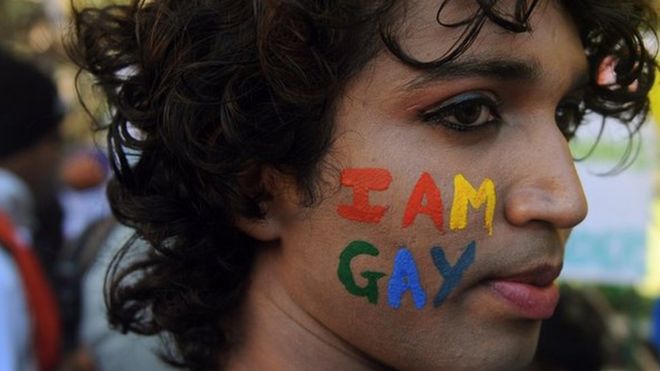 A participant at a gay pride rally in India
