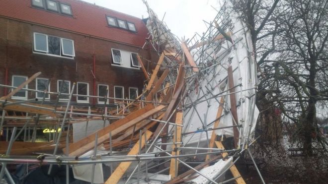 Collapsed scaffolding in Woodley