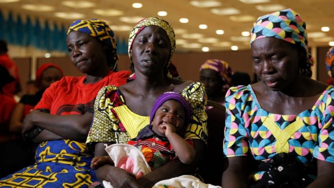 Parents of the Chibok girls attend the meeting with President Muhammadu Buhari