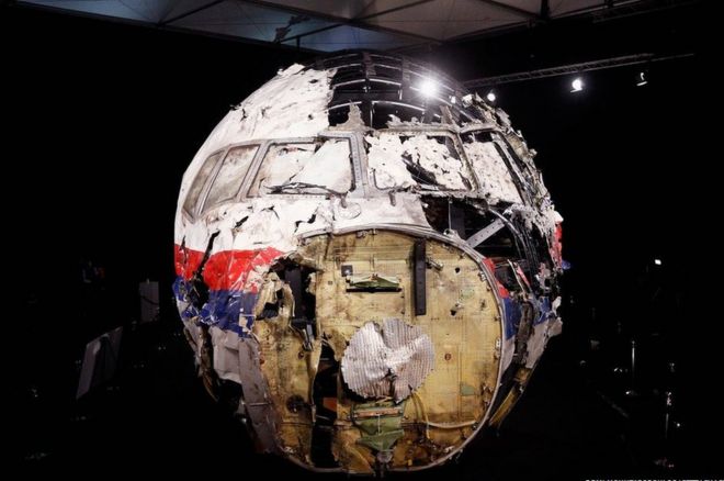 A general view of the cockpit wreckage of MH17
