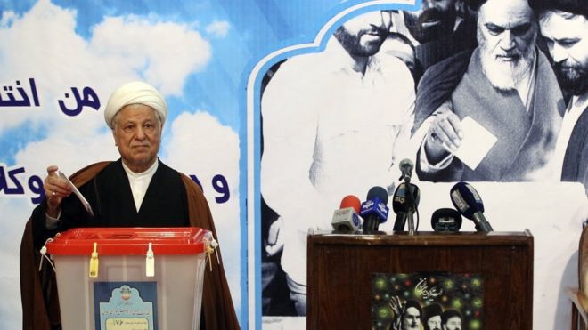 Iranian former president Akbar Hashemi Rafsanjani casts his ballot