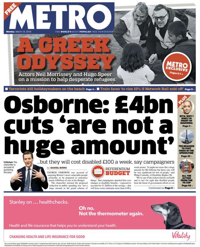 Metro front page