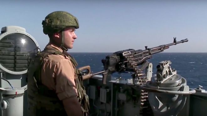 Seaman on the Russian missile cruiser Moskva near the Syrian city of Latakia on 27 November 2015