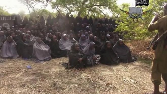 In this photo taken from video by Nigeria's Boko Haram group released on Monday 12 May 2014 shows the alleged missing girls abducted from the north-eastern town of Chibok