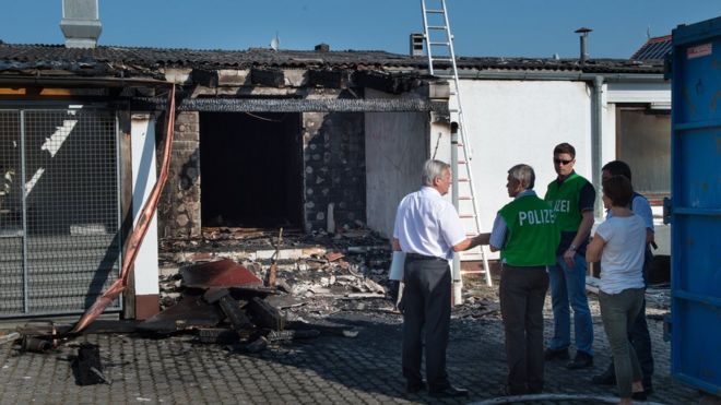 Migrant hostel ruined by fire in Reichertshofen, south Germany, July 2015