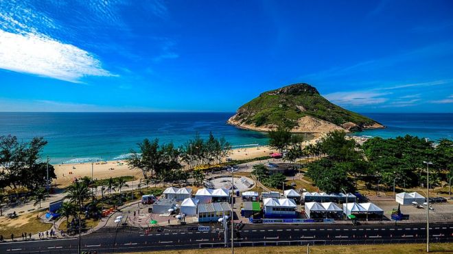 A view of the Pontal area, the Olympic location for the start and finish of the cycling time trial and race walk at the Rio 2016 Olympic Games in Rio de Janeiro