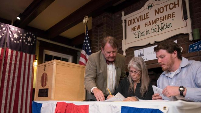 Testigos electorales cuentan los votos en Dixville Notch