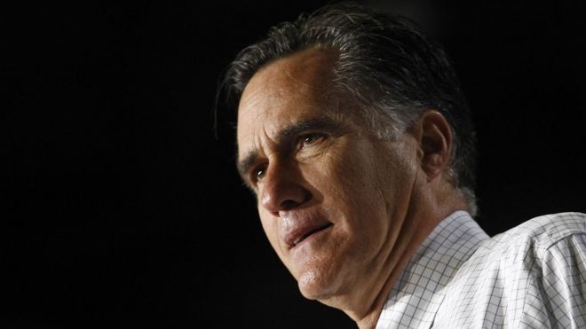 Republican presidential nominee and former Massachusetts Governor Mitt Romney speaks at a campaign rally in Des Moines, Iowa, on 4 November 2012.