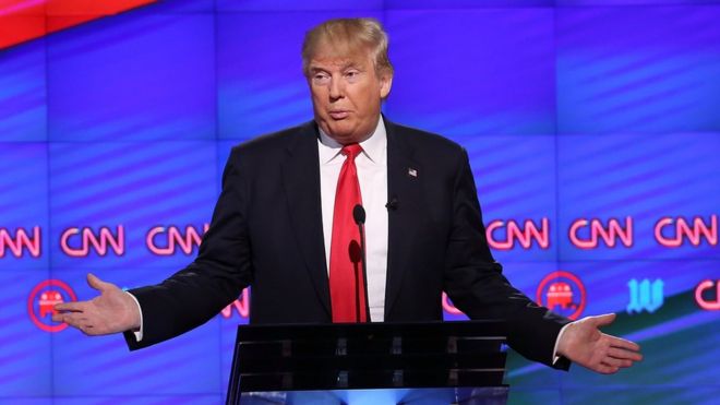 Republican presidential candidate Donald Trump speaks during the CNN, Salem Media Group, The Washington Times Republican Presidential Primary Debate on the campus of the University of Miami on March 10, 2016 in Coral Gables, Florida.