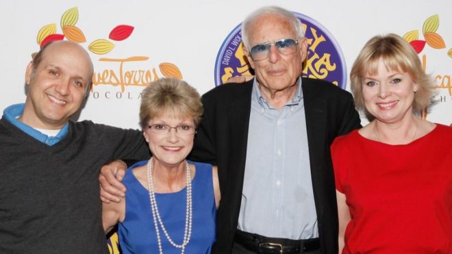Paris Themmen (Mike Teevee), Denise Nickerson (Violet Beauregarde), Mel Stuart and Julie Dawn Cole (Veruca Salt) at the 40th anniversary of Willy Wonka & The Chocolate Factory