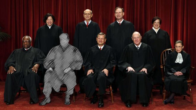 The Supreme Court portrait, with Antonin Scalia greyed out.