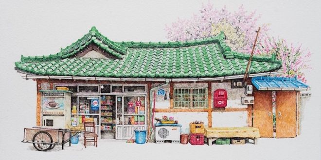A small corner convenient store in South Korea
