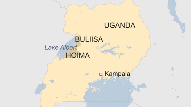 Map of Uganda highlighting districts of Buliisa and Hoima