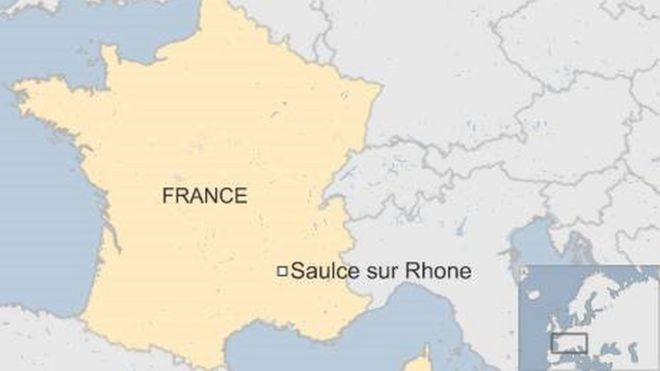 Map of France showing town of Saulce sur Rhone in south-east - June 2016
