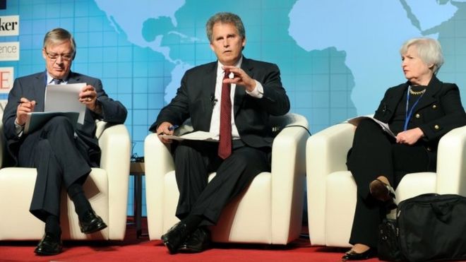 First deputy managing director of the IMF, David Lipton, centre, says the world is at a delicate juncture