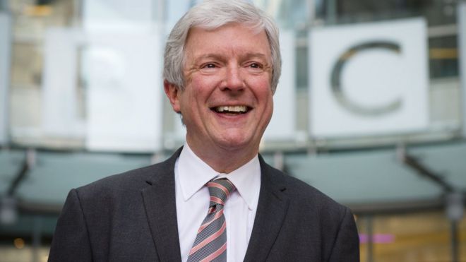 BBC director general, Tony Hall, stands outside the BBC