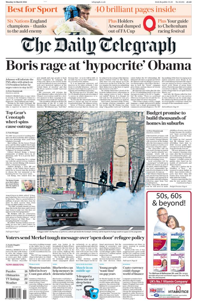 Telegraph front page