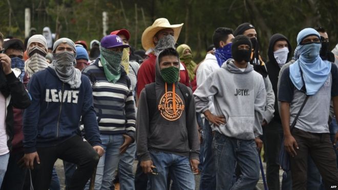 Students from Ayotzinapa ahead of clashes with riot police in Guerrero state
