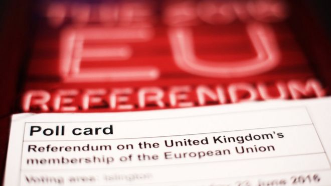 A polling card and voting guide for the 2016 EU referendum in the UK