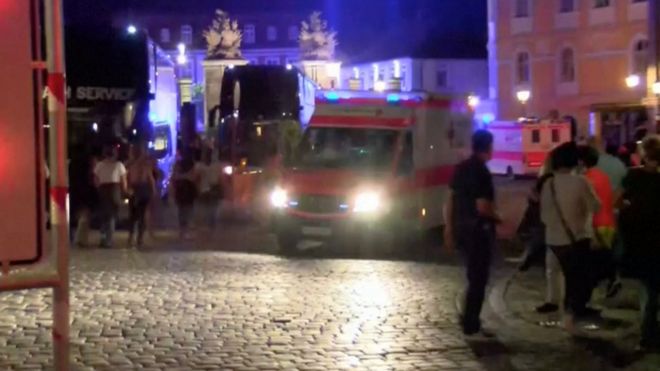 Emergency vehicles in the centre of Ansbach. 25 July 2016