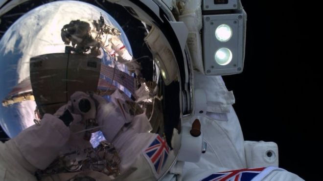 Tim Peake selfie during his spacewalk