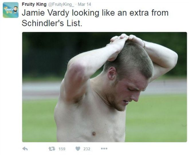 Tweet likening Jamie Vardy's physique to a Schindler's List extra