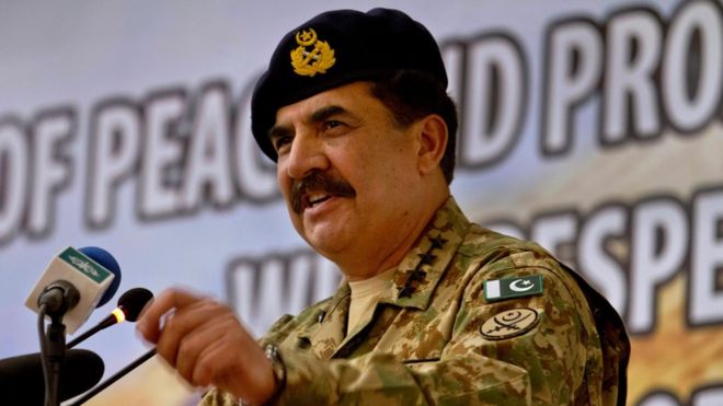 Pakistan's Army Chief General Raheel Sharif arrive addresses at a seminar on "Prospects of Peace And Prosperity In Balochistan" in Gwadar, a remote town about 700km (435 miles) west of Karachi. Pakistan, Tuesday, April 12, 2016.