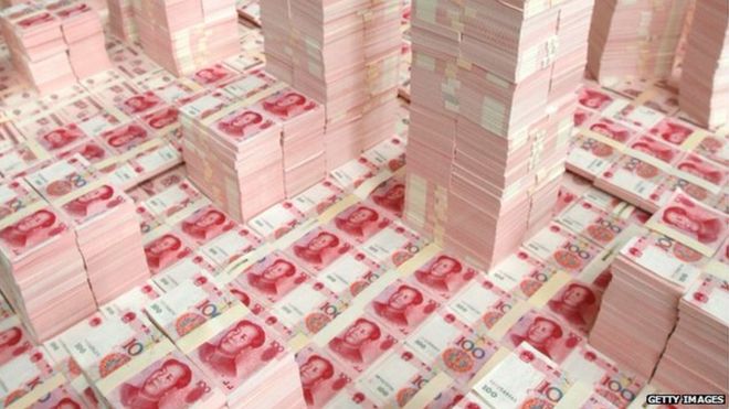 Piles of Chinese bank notes