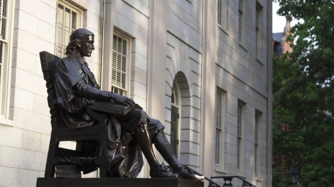 The statue of John Harvard at Harvard University