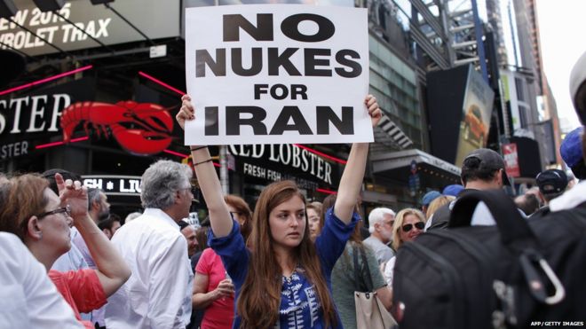 Protesters rally against the nuclear deal with Iran in Times Square in New York on July 22, 2015.