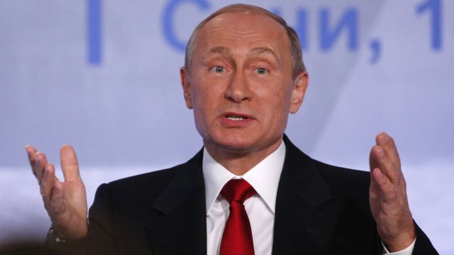 Russian President Vladimir Putin speaks during a meeting of members of the Valdai International Discussion Club in Sochi
