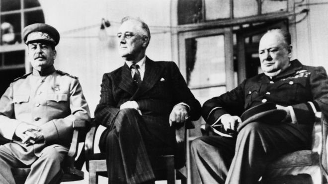 Left to right: Stalin, Roosevelt and Churchill