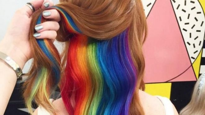 Photo of Not Another Salon's hidden rainbow hair design.