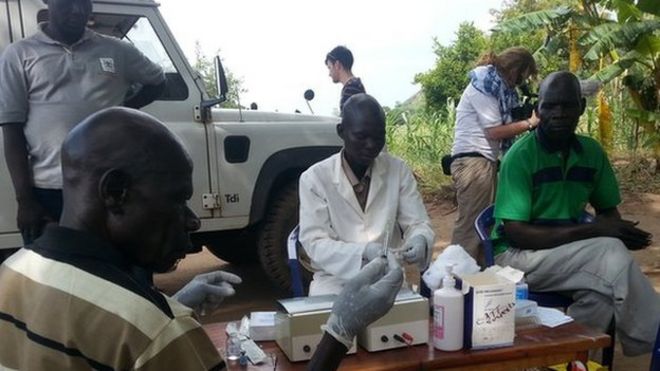 Carrying out blood tests to look for sleeping sickness