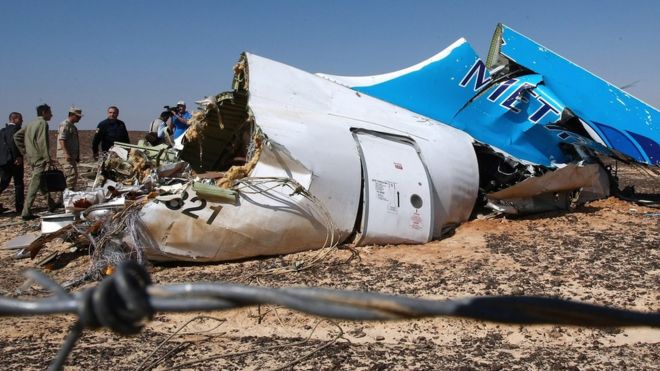 Plane wreckage in Sinai desert. 1 Nov 2015