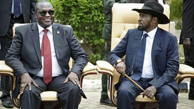 Aliyekuwa makamu wa rais wa Sudan Kusini Riek Machar na rais Salva Kiir