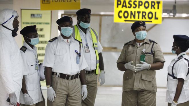 Ebola checks at Lagos airport, Nigeria. 4 Aug 2014