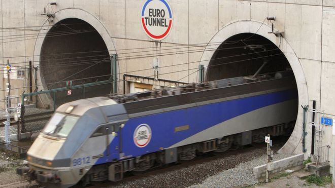 Train leaving the Eurotunnel