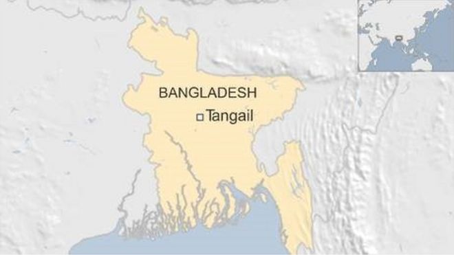 Map of Bangladesh showing town of Tangail - April 2016