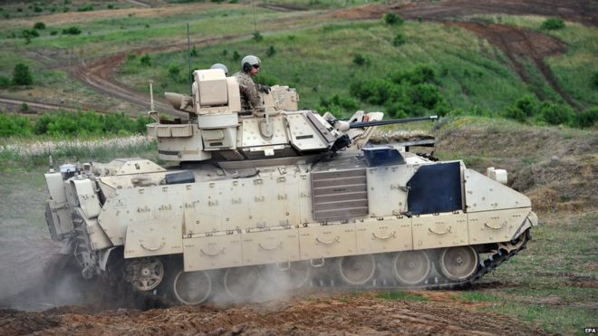 Bradley fighting vehicle on exercise in Poland