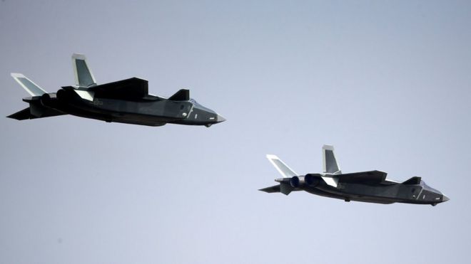 Two J-20 jets at Zhuhai airshow
