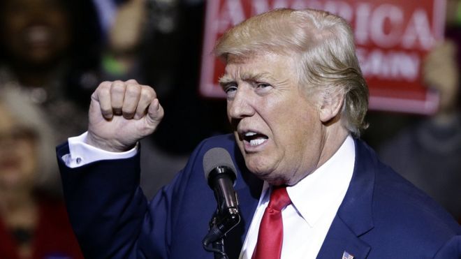 Donald Trump speaking at a rally in North Carolina (6 Dec)